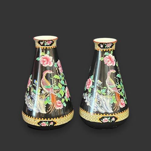 Pair of Shancock and Sons Corona Ware Vases with Pheasants image-2