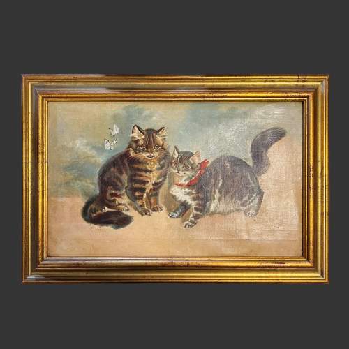 19th Century Oil on Canvas of Kittens image-1