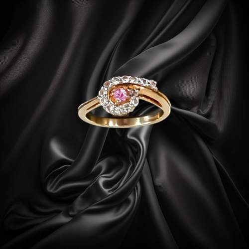 Gold Pink Sapphire Zircon Ring image-1