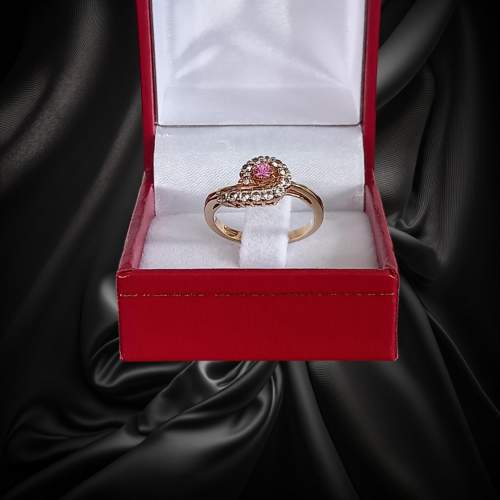 Gold Pink Sapphire Zircon Ring image-2