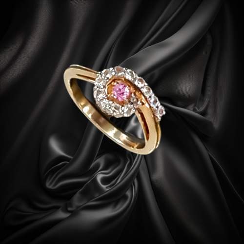 Gold Pink Sapphire Zircon Ring image-3