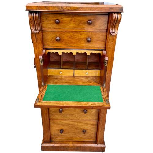 Burr Walnut Secretaire Wellington Chest image-1