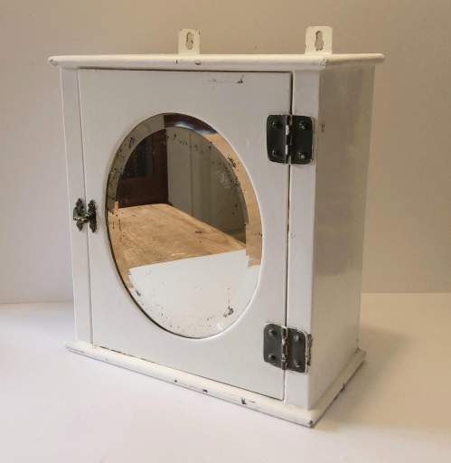 Vintage Painted Metal Bathroom Wall Cabinet with Oval Mirror image-1