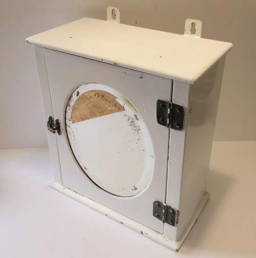 Vintage Painted Metal Bathroom Wall Cabinet with Oval Mirror image-2