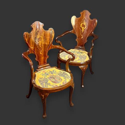 Rare Pair of Shield Back Hall Chairs image-1