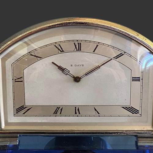 Art Deco Chrome and Blue Glass Mantel Clock image-2