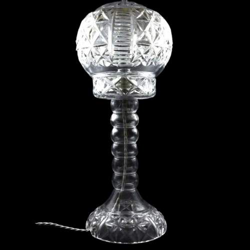 Cut Crystal Antique 1920s Fine Quality Mushroom Table Lamp image-1