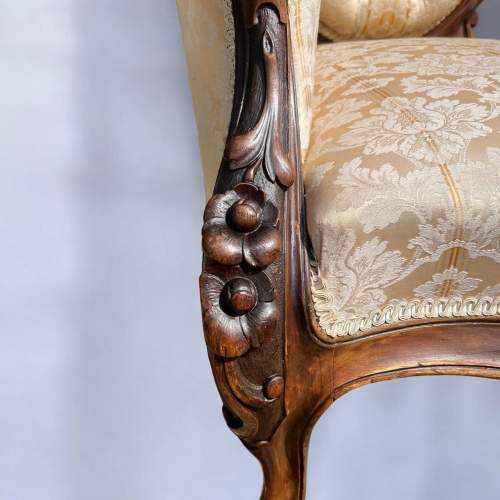 A Victorian Period Carved Walnut Open Armchair image-2