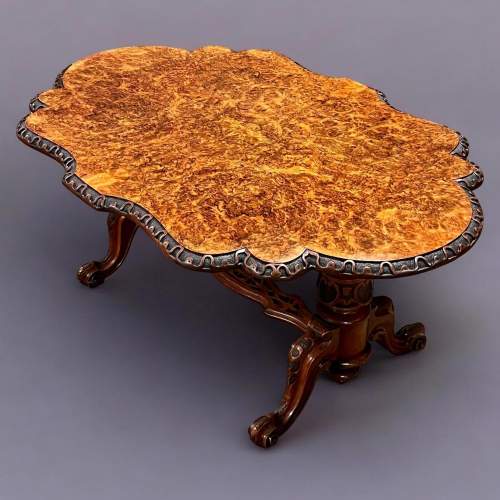 A Beautiful Victorian Period Burr Walnut Shaped Coffee Table image-1