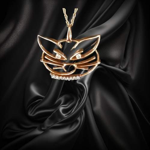 Gold Diamond Cat Pendant and Chain image-1