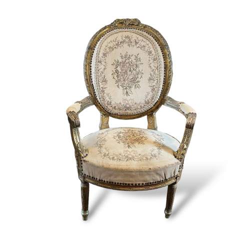 Beautiful French Louis XVI Gilt Petit Point Chair image-1