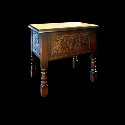 Vintage Carved Oak Chest Stool image-1