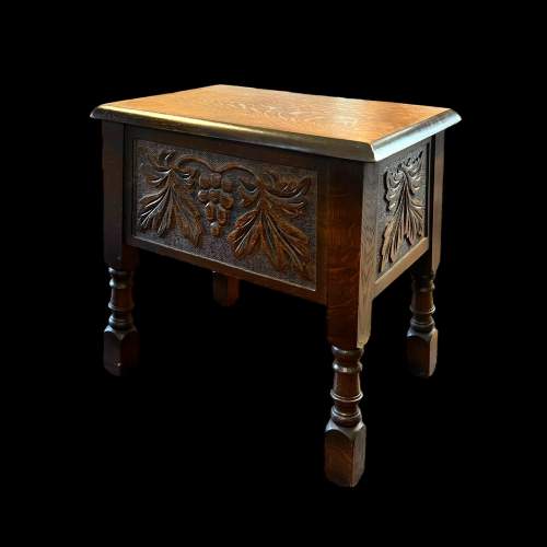 Vintage Carved Oak Chest Stool image-2