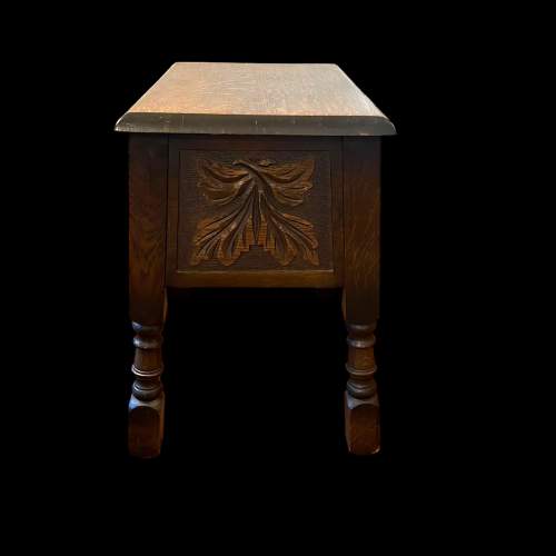 Vintage Carved Oak Chest Stool image-3