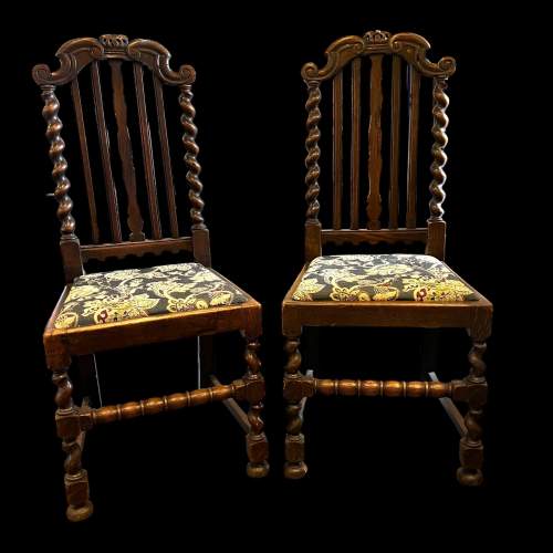 Pair of Barleytwist Oak Hall Chairs image-1