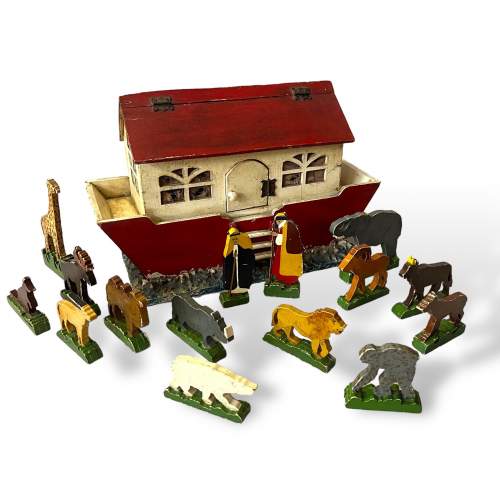 1930s Hand Built Wooden Noahs Ark with Animals image-1