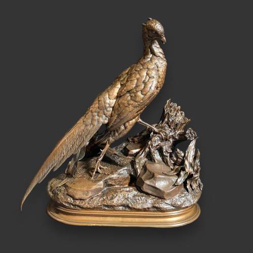 19th Century French Bronze Pheasant and Weasel image-1