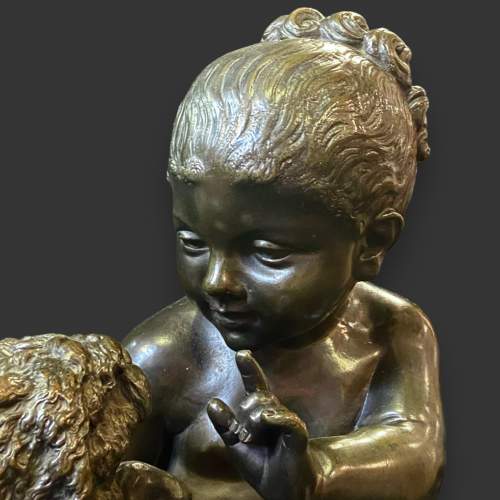 Large Italian Bronze Girl Playing with a Puppy by A. Lanzirotti image-2