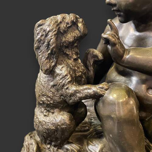 Large Italian Bronze Girl Playing with a Puppy by A. Lanzirotti image-3