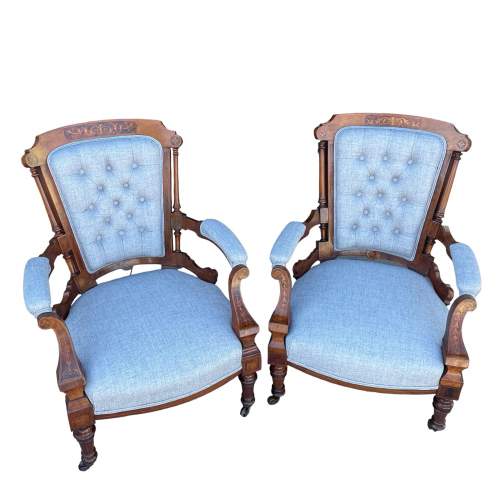 Pair of Walnut Armchairs image-1