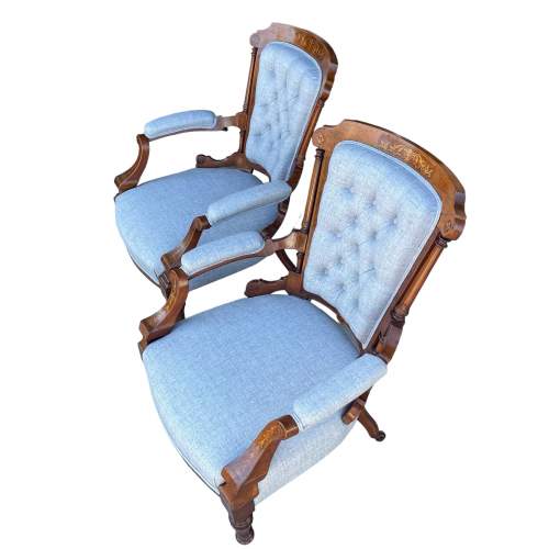 Pair of Walnut Armchairs image-5