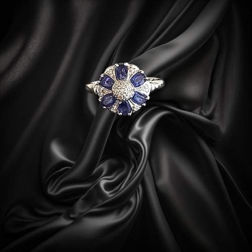 Gold Iolite Diamond Art Deco Style Ring image-1