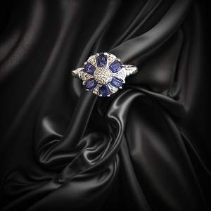 Gold Iolite Diamond Art Deco Style Ring