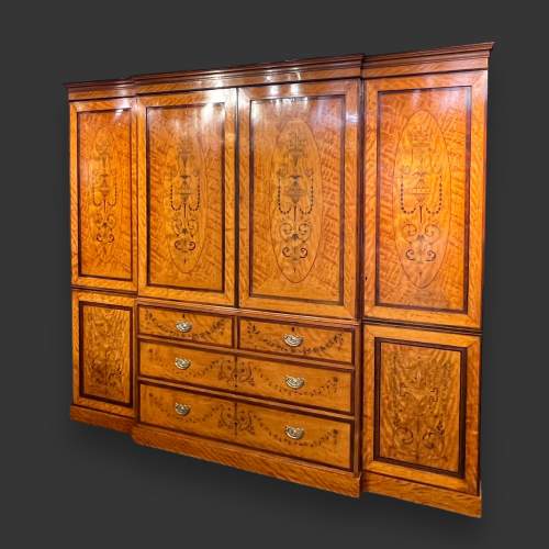 19th Century Satinwood Inlaid Breakfront Wardrobe image-1