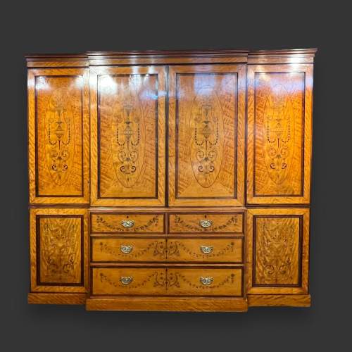 19th Century Satinwood Inlaid Breakfront Wardrobe image-2