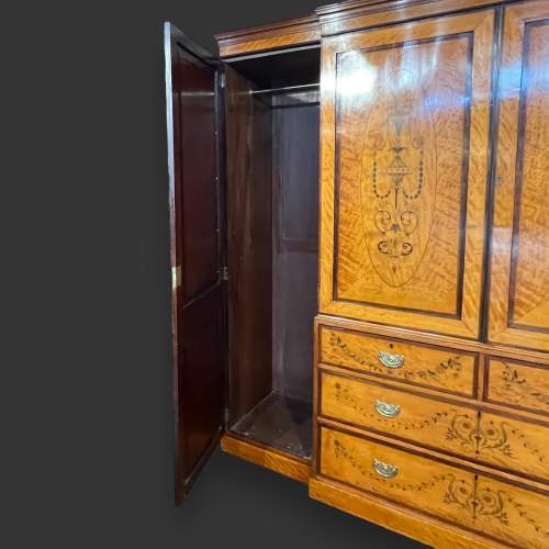 19th Century Satinwood Inlaid Breakfront Wardrobe image-5