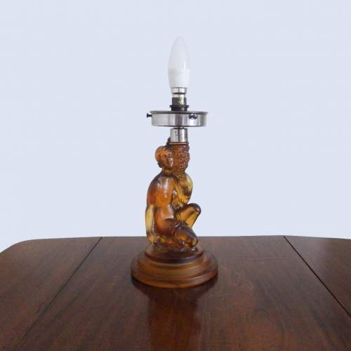 Walther & Sohne Art Deco Amber Glass Table Lamp image-2