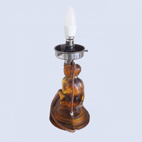 Walther & Sohne Art Deco Amber Glass Table Lamp image-5