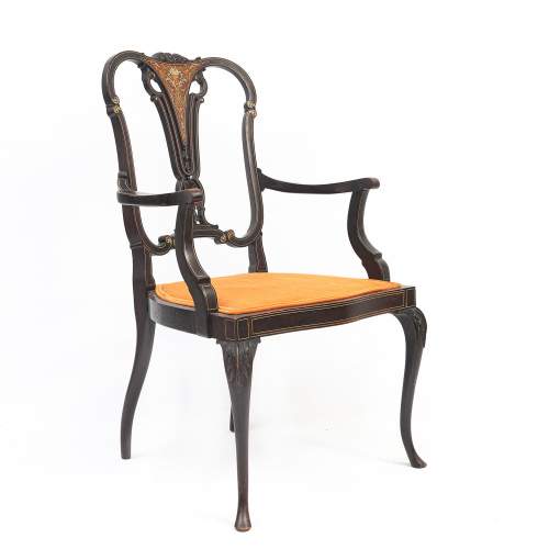 An Edwardian Period Stained Wood and Inlaid Armchair image-3