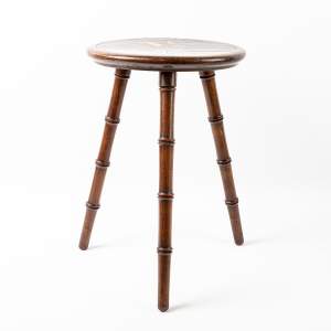 Antique Edwardian Period Italian Sorrento Olive Wood Stool