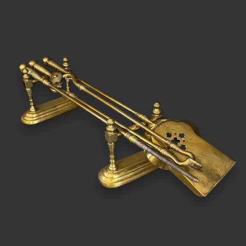 Set of Victorian Brass Fire Irons with Fire Dogs image-1