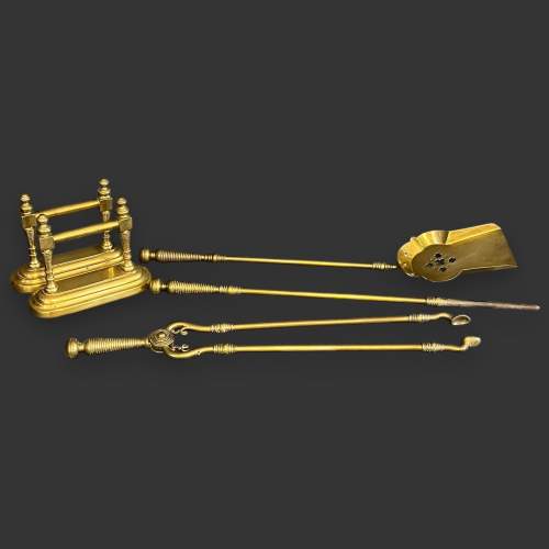 Set of Victorian Brass Fire Irons with Fire Dogs image-2