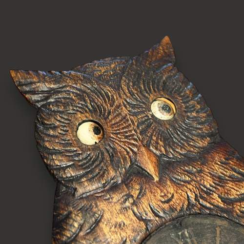 German Carved Wooden Blinking Owl Clock image-3