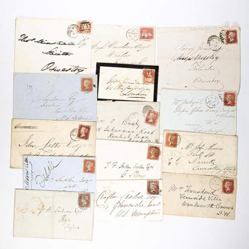 Antique Group of 14 Envelopes with Penny Red Stamps image-1