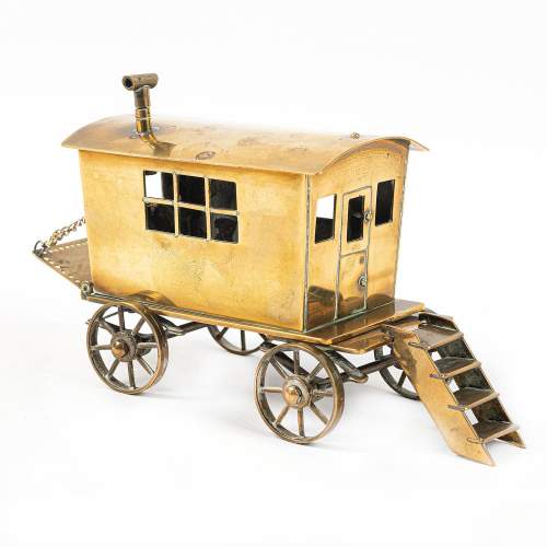 A Vintage Small Scale Brass Model of a Gypsy Caravan image-1