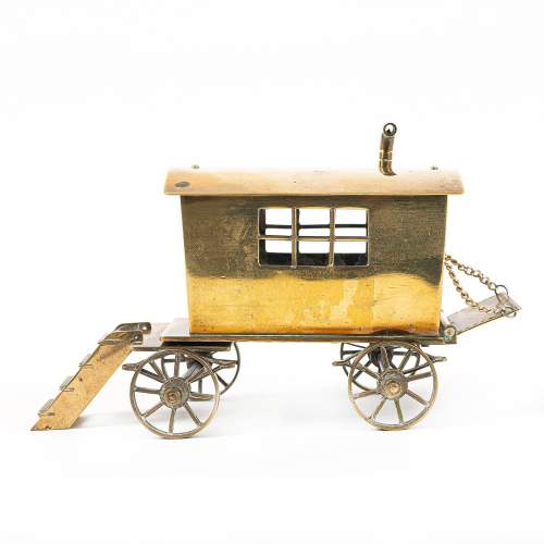 A Vintage Small Scale Brass Model of a Gypsy Caravan image-2