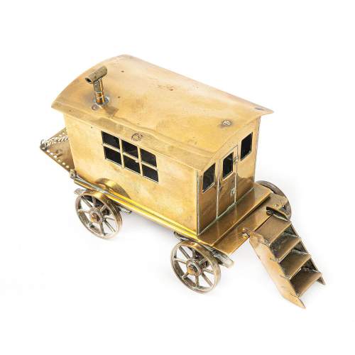 A Vintage Small Scale Brass Model of a Gypsy Caravan image-3