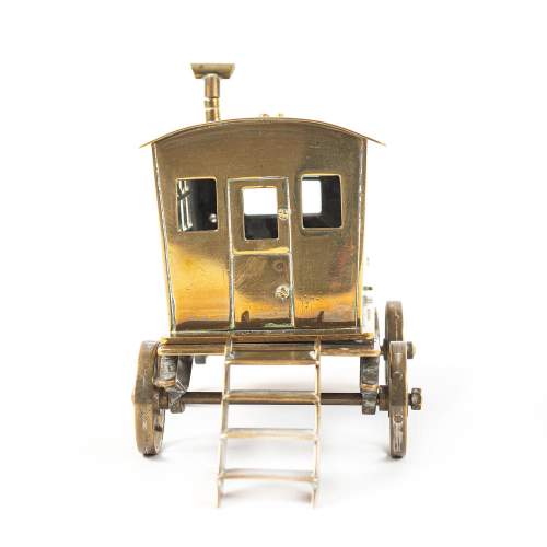 A Vintage Small Scale Brass Model of a Gypsy Caravan image-4