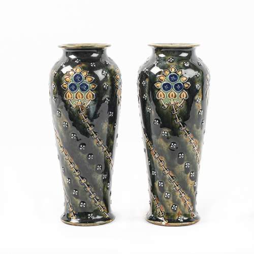 An Antique Pair of Doulton Lambeth Pottery Vases image-1