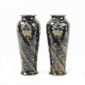 An Antique Pair of Doulton Lambeth Pottery Vases