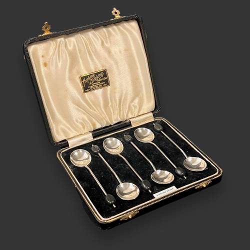 Cased Set of Six Silver Coffee Bean Spoons image-1