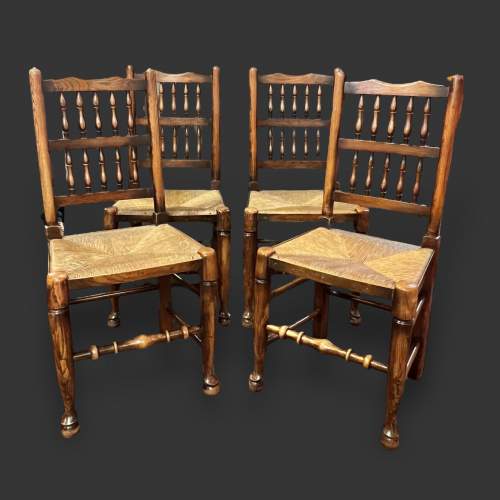 Set of Four Victorian Oak Rush Seated Dining Chairs image-1