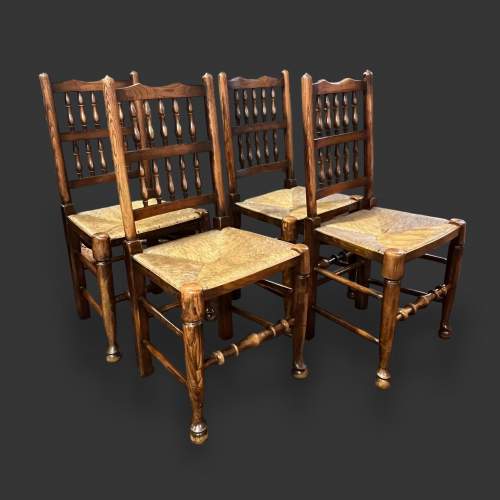 Set of Four Victorian Oak Rush Seated Dining Chairs image-2