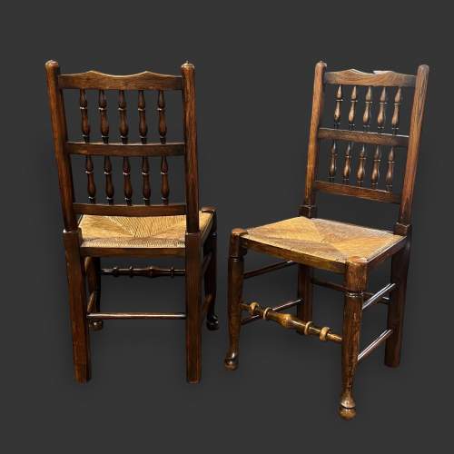 Set of Four Victorian Oak Rush Seated Dining Chairs image-3