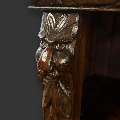 Victorian Oak Green Man Open Bookcase image-3