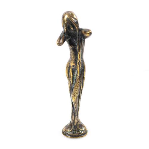 Antique Art Nouveau Gilt Bronze Desk Seal of a Naked Maiden image-3